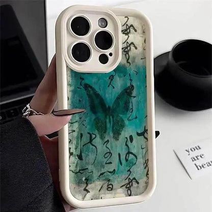 TSP140 Cute Phone Cases For iPhone 14, 13, 12, 11, 15 Pro Max, XS, XR, X, 8, 7 Plus, SE2, 14Pro, and 15Pro - Literary Butterfly Pattern - Touchy Style