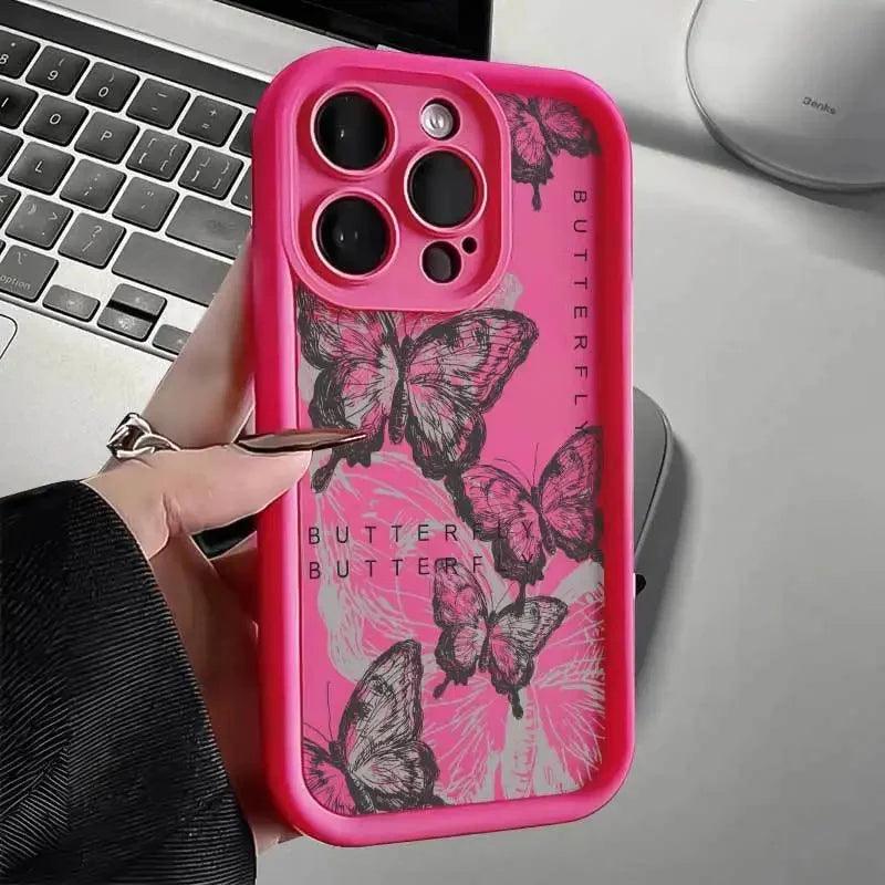 TSP141 Cute Phone Cases For iPhone 14, 13, 12, 11, 15 Pro Max, XS, XR, X, 8, 7 Plus, SE2, 14Pro, and 15Pro - Literary Butterfly Pattern - Touchy Style