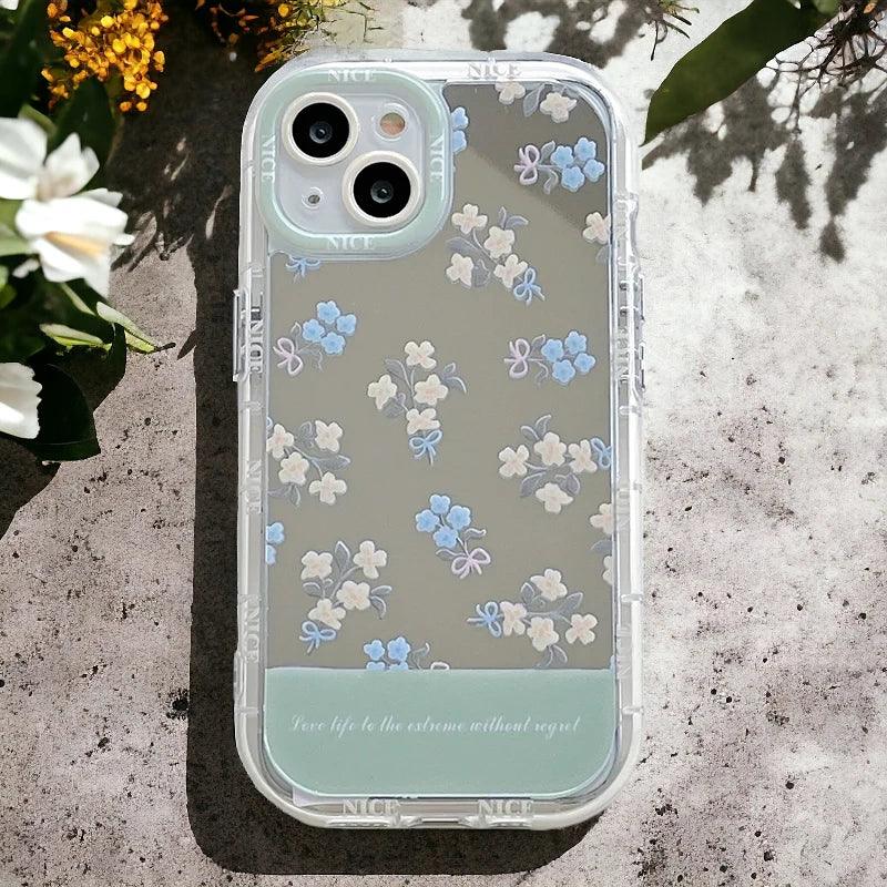 TSP16 Cute Phone Cases for iPhone 11, 12, 13, 14, or 15 Pro Max - Flowers Makeup Mirror Hard Back Cover - Touchy Style