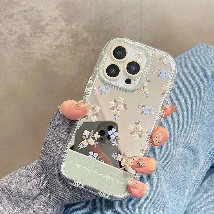 TSP16 Cute Phone Cases for iPhone 11, 12, 13, 14, or 15 Pro Max - Flowers Makeup Mirror Hard Back Cover - Touchy Style