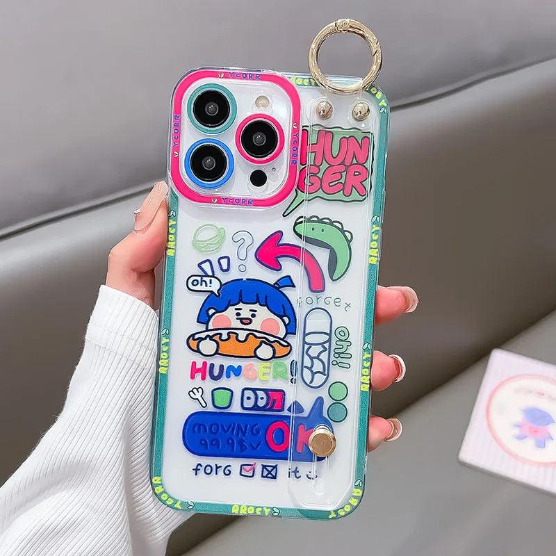 TSP161 Cute Phone Cases for Huawei P60, P30, P20, P50, P40 Lite, Nova 9, 8, 5t, Honor 90, X8, 20, 10i, 50, and 70 Pro - Cartoon Wrist Strap Cover - Touchy Style