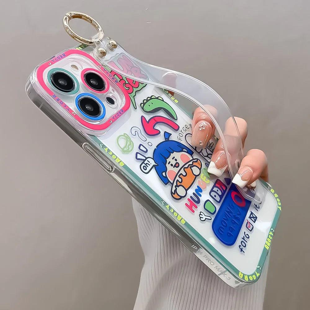 TSP161 Cute Phone Cases for Huawei P60, P30, P20, P50, P40 Lite, Nova 9, 8, 5t, Honor 90, X8, 20, 10i, 50, and 70 Pro - Cartoon Wrist Strap Cover - Touchy Style