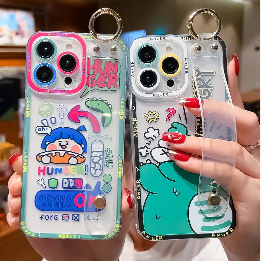 TSP161 Cute Phone Cases for Huawei P60, P30, P20, P50, P40 Lite, Nova 9, 8, 5t, Honor 90, X8, 20, 10i, 50, and 70 Pro - Cartoon Wrist Strap Cover - Touchy Style