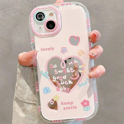 TSP17 Cute Phone Cases for iPhone 15 Pro Max, 14, 13, 11, and 12 - Sweet Heart Mirror Cover - Touchy Style