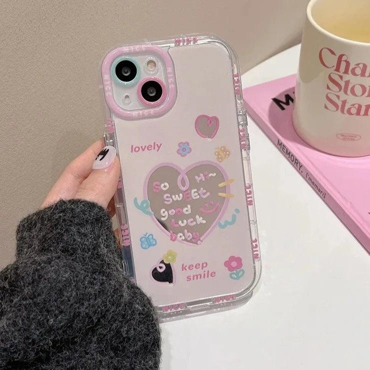 TSP17 Cute Phone Cases for iPhone 15 Pro Max, 14, 13, 11, and 12 - Sweet Heart Mirror Cover - Touchy Style