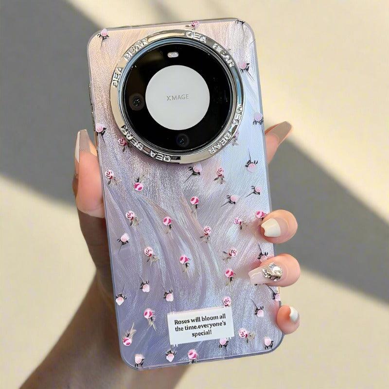 TSP170 Cute Phone Cases for Huawei P70, P60, P50, P40, Mate 30, Mate 40, Mate 50, Mate 60, Pro, and Pro Plus - Laser Bling Flowers Cover - Touchy Style