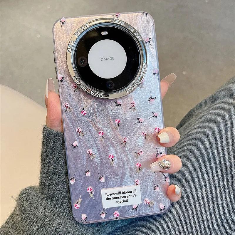 TSP170 Cute Phone Cases for Huawei P70, P60, P50, P40, Mate 30, Mate 40, Mate 50, Mate 60, Pro, and Pro Plus - Laser Bling Flowers Cover - Touchy Style