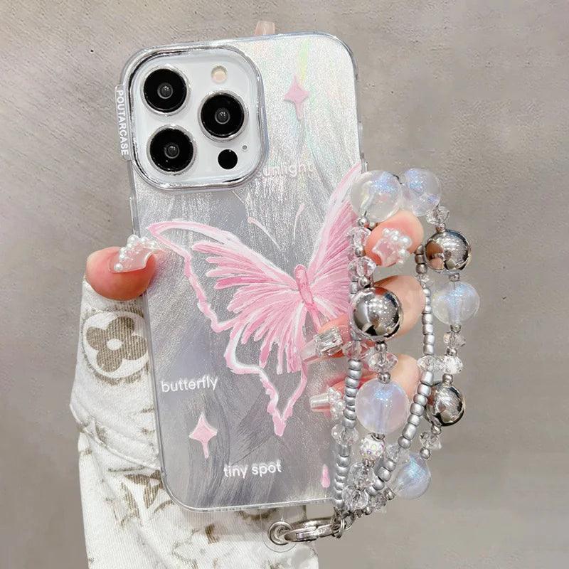 TSP173 Cute Phone Cases for Huawei Mate 60, 50, and 40 Pro and P40 and P50 Pro - Luxury Butterfly Bracelet Chain - Glitter Shiny Cover - Touchy Style