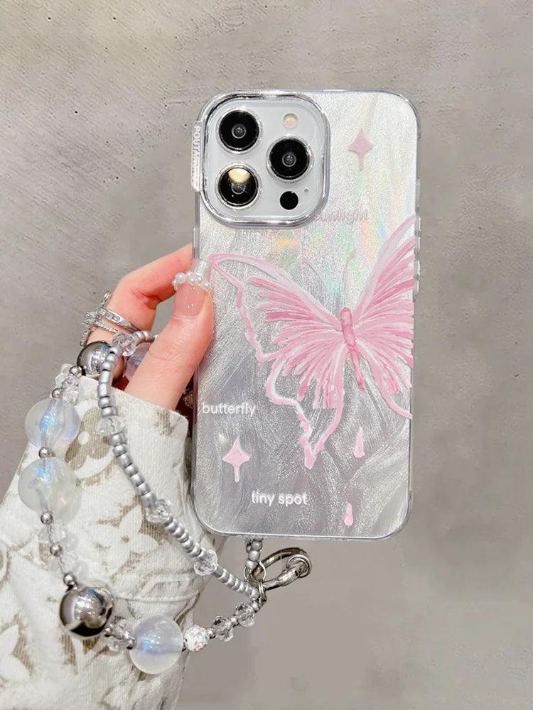 TSP173 Cute Phone Cases for Huawei Mate 60, 50, and 40 Pro and P40 and P50 Pro - Luxury Butterfly Bracelet Chain - Glitter Shiny Cover - Touchy Style