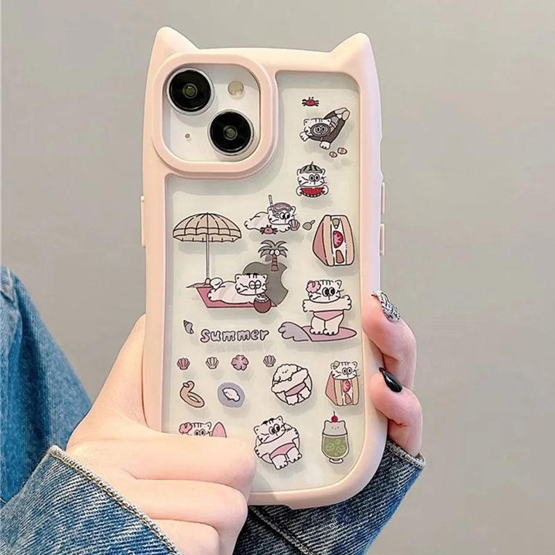 TSP175 Cute Phone Cases for iPhone 13, 14, 15, 12 Pro Max, and 11 - Funny Cat Ear Transparent Bumper Cover - Touchy Style