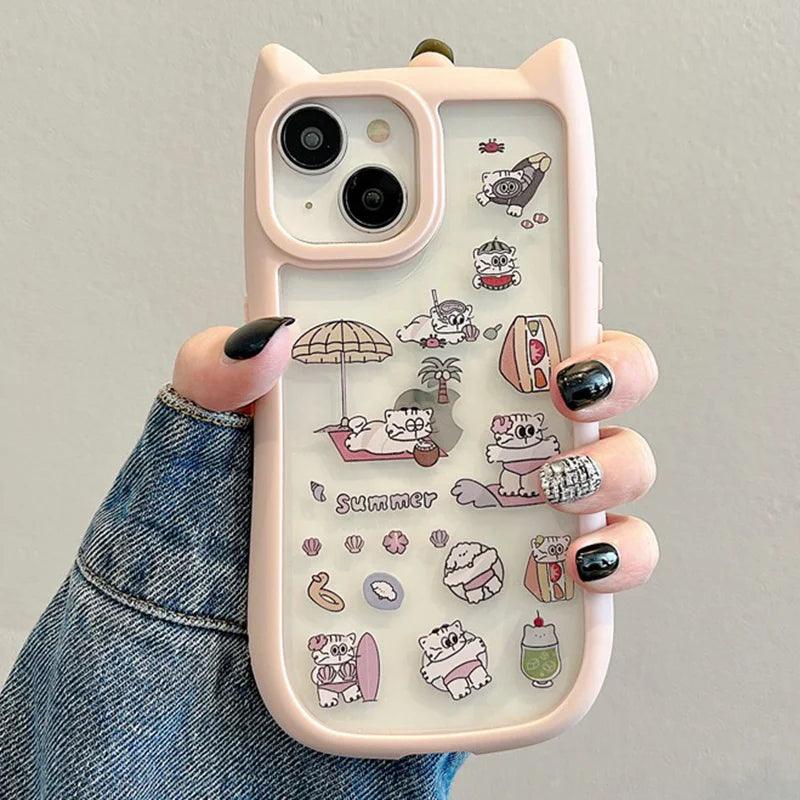 TSP175 Cute Phone Cases for iPhone 13, 14, 15, 12 Pro Max, and 11 - Funny Cat Ear Transparent Bumper Cover - Touchy Style