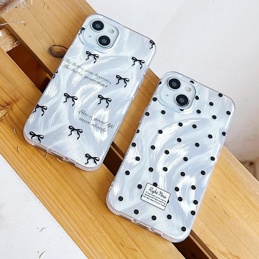 TSP176 Cute Phone Cases For iPhone 11, 12, 13, 14, 15 Pro Max, 14 Plus, and 15 Plus - Laser Bow Waves, Points Pattern - Touchy Style