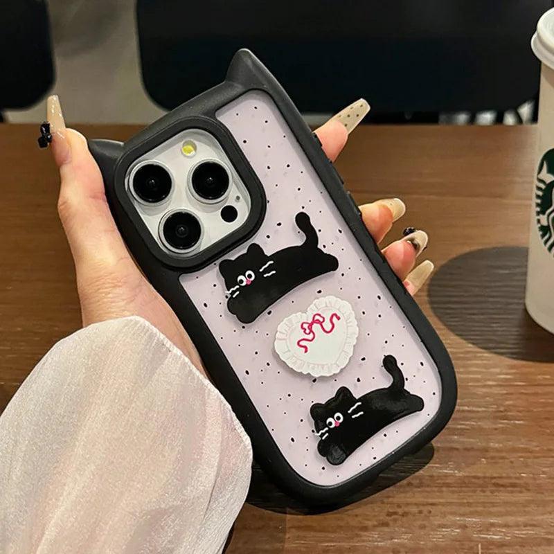 TSP179 Cute Phone Cases For iPhone 15, 14, 13, 12 Pro Max, and 11 - Cute Cat Ear, Heart Transparent Bumper Cover - Touchy Style