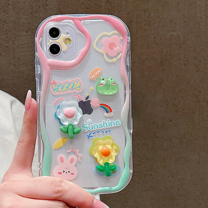 TSP181-B Cute Phone Cases For iPhone 15, 14, 13 Pro Max - With Cartoon Bracelet Chain, Transparent Cover - Touchy Style