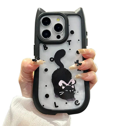 TSP186 Cute Phone Cases For iPhone models 13, 14, 15, 12 Pro Max, and 11 - Transparent Black Cat Ears Pattern - Touchy Style