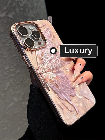 TSP195 Cute Phone Cases For iPhone 15, 14, 11, 12, 13 Pro Max, and 14 15 Plus - Laser 3D Golden Butterfly Pattern - Touchy Style