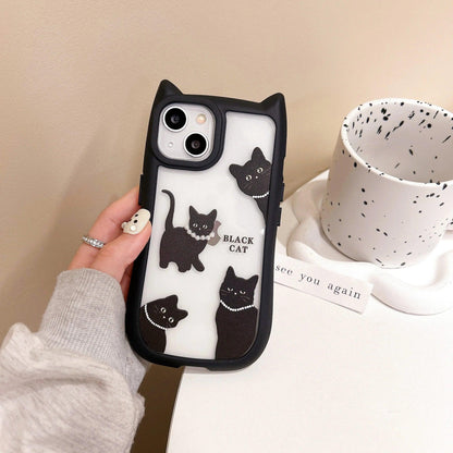 TSP196 Cute Phone Cases for iPhone 15, 14, 13, 12, and Pro Max 11 - Transparent Black Cat Ears Pattern - Touchy Style