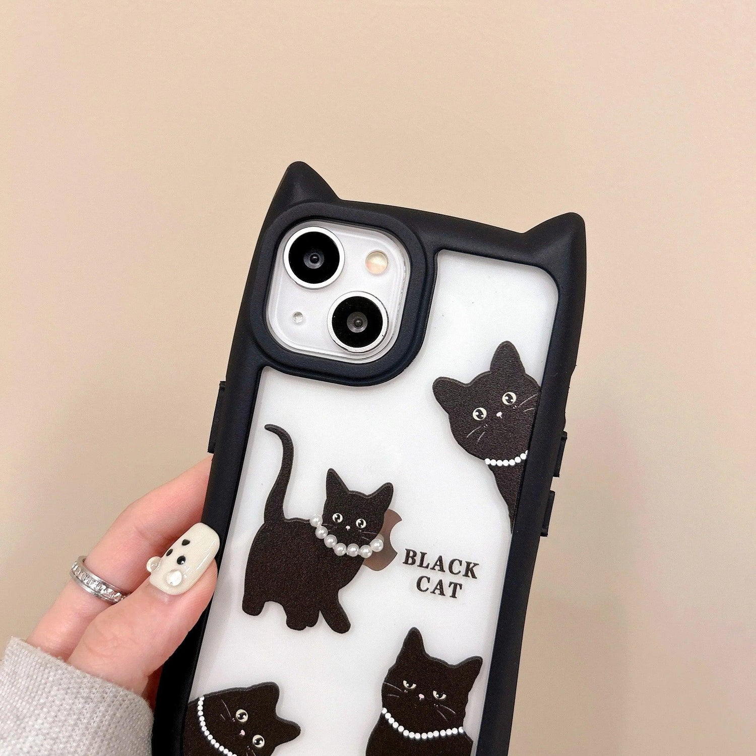 TSP196 Cute Phone Cases for iPhone 15, 14, 13, 12, and Pro Max 11 - Transparent Black Cat Ears Pattern - Touchy Style