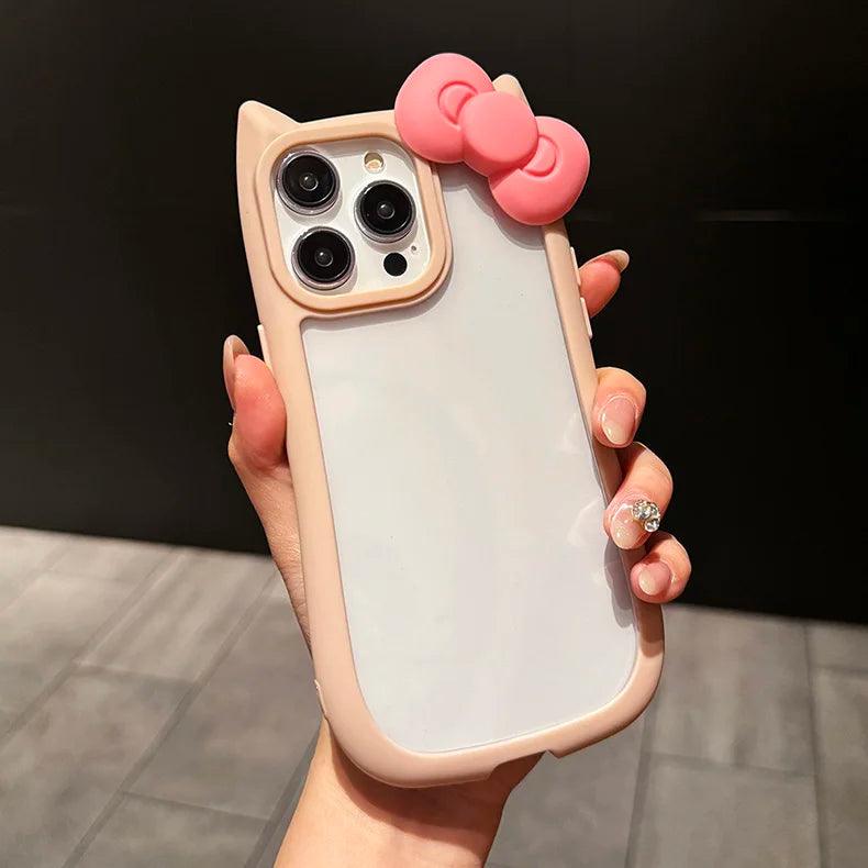 TSP197 Cute Phone Cases For iPhone 15, 14, 13, 12, and 11 Pro Max Plus - 3D Bowknot and Cat Ears Pattern - Touchy Style