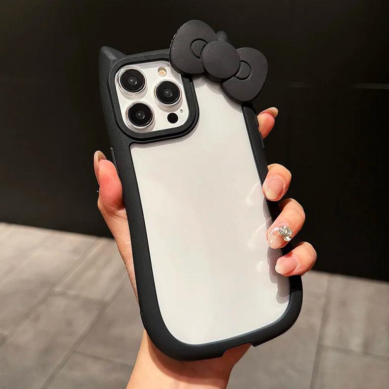 TSP197 Cute Phone Cases For iPhone 15, 14, 13, 12, and 11 Pro Max Plus - 3D Bowknot and Cat Ears Pattern - Touchy Style