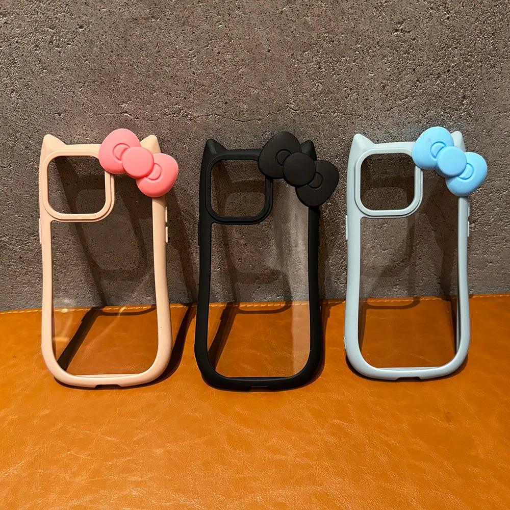 TSP197 Cute Phone Cases For iPhone 15, 14, 13, 12, and 11 Pro Max Plus - 3D Bowknot and Cat Ears Pattern - Touchy Style