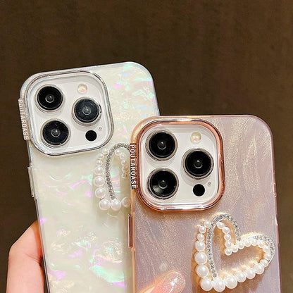 TSP198 Cute Phone Cases for iPhone 15, 14, 11, 12, 13 Pro Max, and 14, 15 Plus - Laser 3D Pearl Heart Pattern - Touchy Style