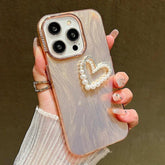 TSP198 Cute Phone Cases for iPhone 15, 14, 11, 12, 13 Pro Max, and 14, 15 Plus - Laser 3D Pearl Heart Pattern - Touchy Style