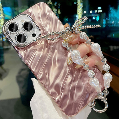 TSP199 Cute Phone Cases For iPhone 15, 14, 11, 12, 13 Pro Max and Plus - With Bead Bracelet Chain, 3D Glitter Bowknot Pattern - Touchy Style