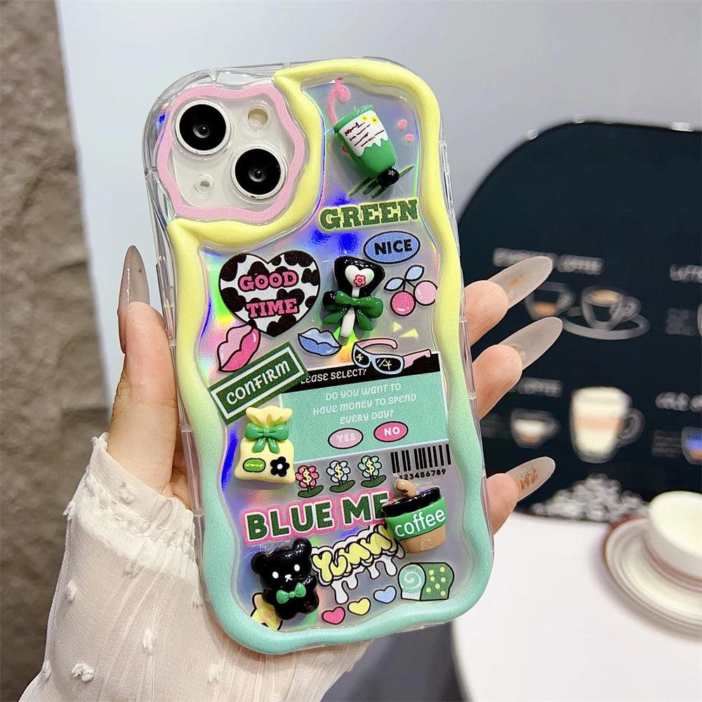 TSP2 Cute Phone Case for iPhone models 15, 14, 13, 12, 11, Pro Max, 14, and 15 Plus - Laser 3D Cartoon Pattern - Touchy Style