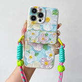 TSP201 Cute Phone Cases For iPhone 15, 14, 13, 12, 11 Pro Max, X, XR, XS Max, 8, 7 Plus, and SE - Flower Back Cover With Lanyard Crossbody - Touchy Style