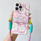 TSP201 Cute Phone Cases For iPhone 15, 14, 13, 12, 11 Pro Max, X, XR, XS Max, 8, 7 Plus, and SE - Flower Back Cover With Lanyard Crossbody - Touchy Style