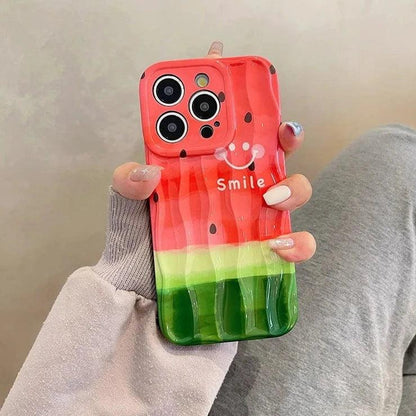 TSP21 Cute Phone Cases for iPhone 11, 12, 13, 14, and 15 Pro Max - Watermelon Smile Pattern - Wavy Cover - Touchy Style