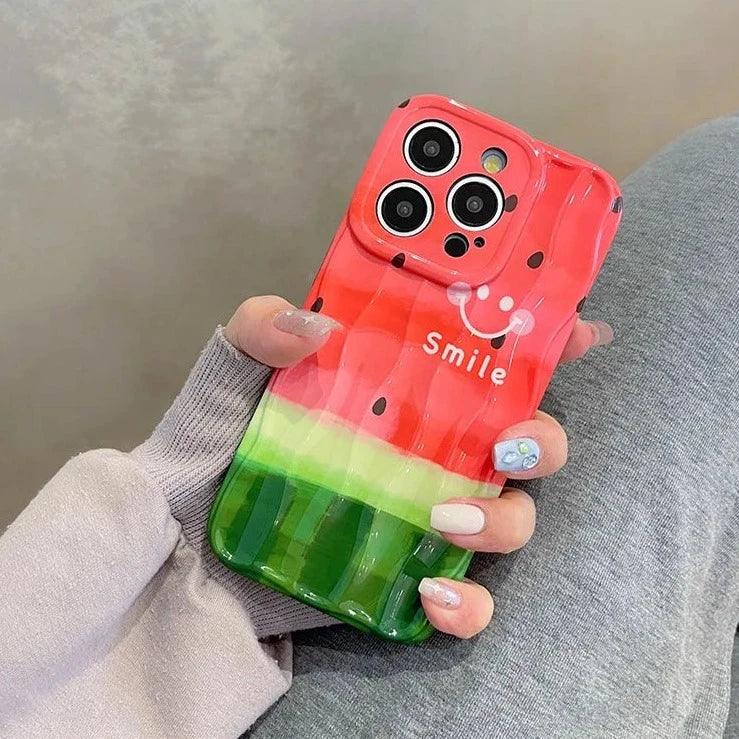 TSP21 Cute Phone Cases for iPhone 11, 12, 13, 14, and 15 Pro Max - Watermelon Smile Pattern - Wavy Cover - Touchy Style