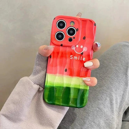 TSP21 Cute Phone Cases for iPhone 11, 12, 13, 14, and 15 Pro Max - Watermelon Smile Pattern - Wavy Cover - Touchy Style