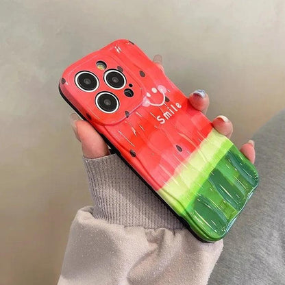 TSP21 Cute Phone Cases for iPhone 11, 12, 13, 14, and 15 Pro Max - Watermelon Smile Pattern - Wavy Cover - Touchy Style