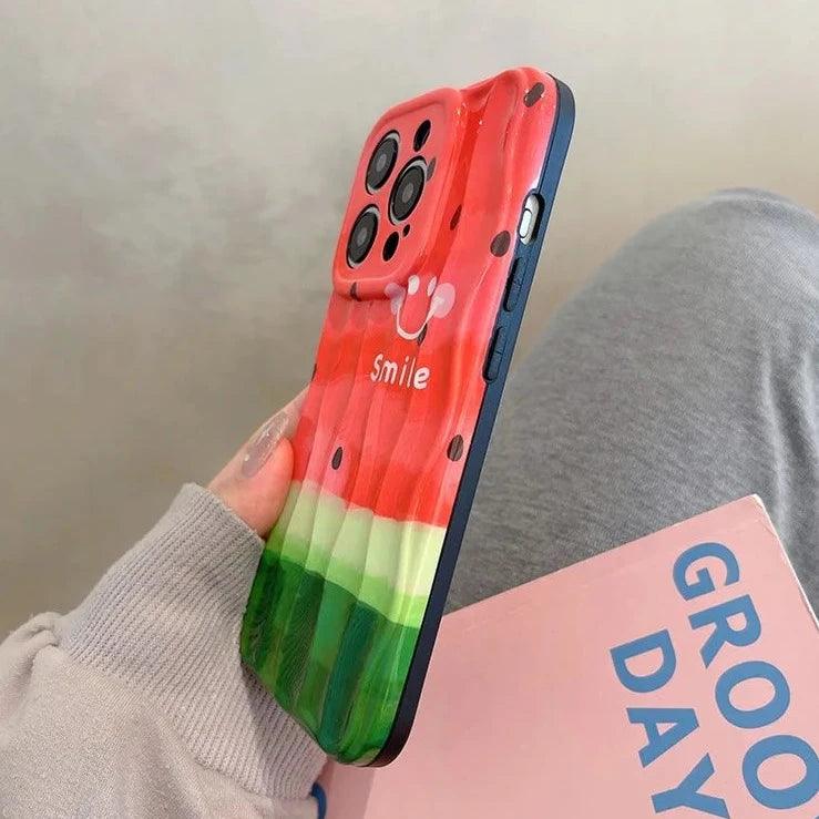 TSP21 Cute Phone Cases for iPhone 11, 12, 13, 14, and 15 Pro Max - Watermelon Smile Pattern - Wavy Cover - Touchy Style