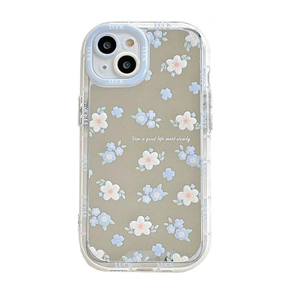 TSP22 Cute Phone Cases for iPhone 15 Pro Max, 14, 13, 11, and 12 - Blue Flowers Mirror Hard Cover - Touchy Style