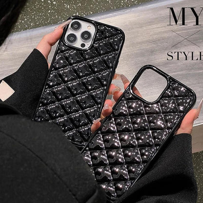 TSP23 Cute Phone Cases for iPhone 15 Pro Max, 14, 13, 11, and 12 Plus - Electroplate Black Fold Diamond Shape - Touchy Style