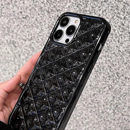 TSP23 Cute Phone Cases for iPhone 15 Pro Max, 14, 13, 11, and 12 Plus - Electroplate Black Fold Diamond Shape - Touchy Style