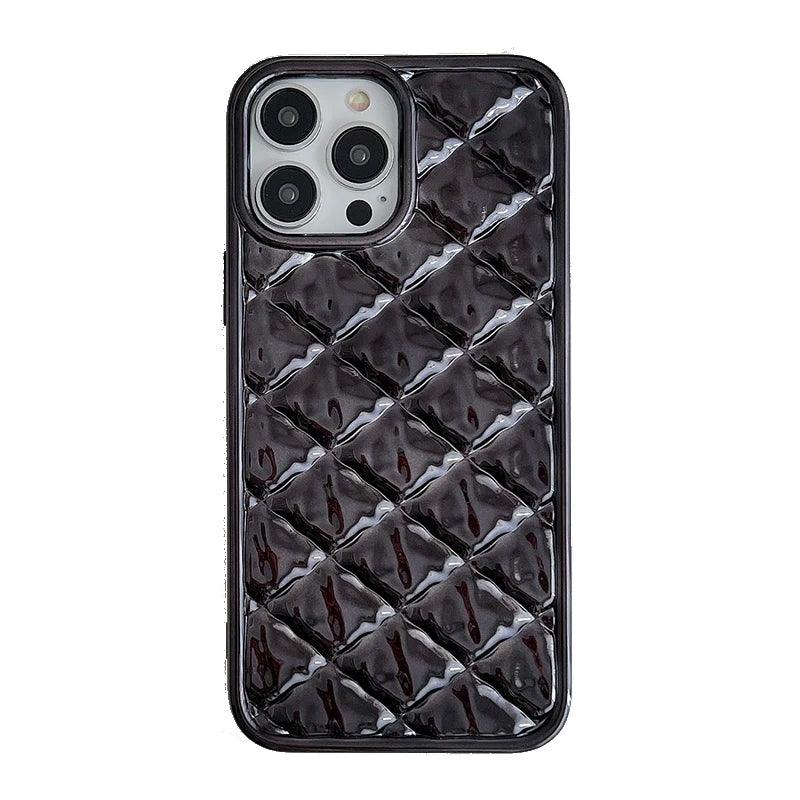 TSP23 Cute Phone Cases for iPhone 15 Pro Max, 14, 13, 11, and 12 Plus - Electroplate Black Fold Diamond Shape - Touchy Style