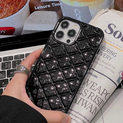 TSP23 Cute Phone Cases for iPhone 15 Pro Max, 14, 13, 11, and 12 Plus - Electroplate Black Fold Diamond Shape - Touchy Style