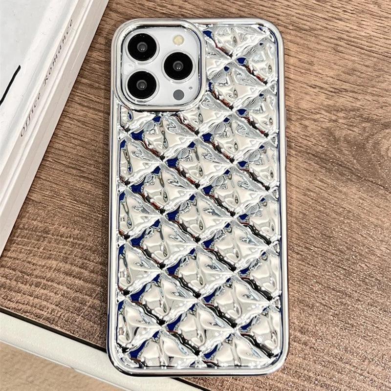 TSP23 Cute Phone Cases for iPhone 15 Pro Max, 14, 13, 11, and 12 Plus - Electroplate Black Fold Diamond Shape - Touchy Style