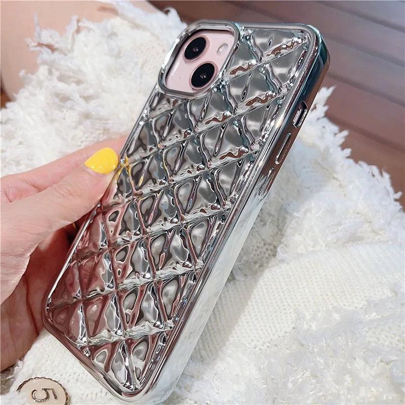 TSP23 Cute Phone Cases for iPhone 15 Pro Max, 14, 13, 11, and 12 Plus - Electroplate Black Fold Diamond Shape - Touchy Style