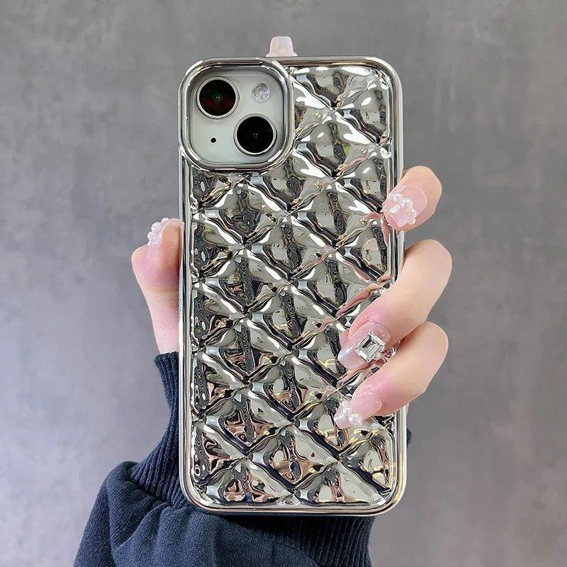 TSP23 Cute Phone Cases for iPhone 15 Pro Max, 14, 13, 11, and 12 Plus - Electroplate Black Fold Diamond Shape - Touchy Style