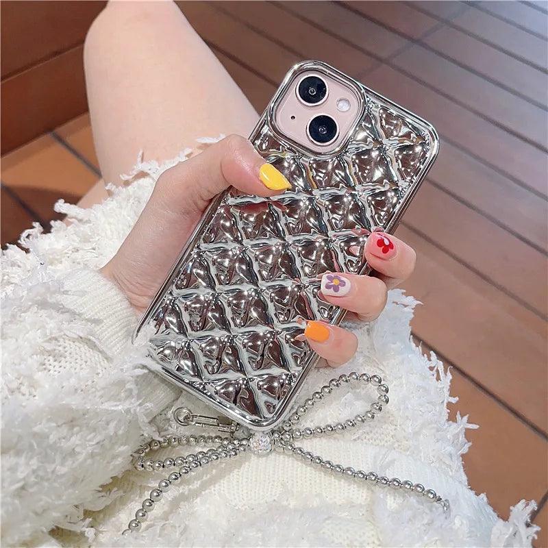 TSP23 Cute Phone Cases for iPhone 15 Pro Max, 14, 13, 11, and 12 Plus - Electroplate Black Fold Diamond Shape - Touchy Style