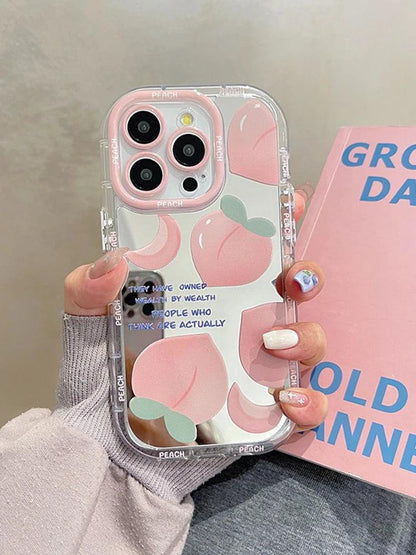 TSP26 Cute Phone Cases for iPhone 11, 12, 13, 14, and 15 Pro Max - Lovely Honey Peach Makeup Mirror Hard Back Cover - Touchy Style