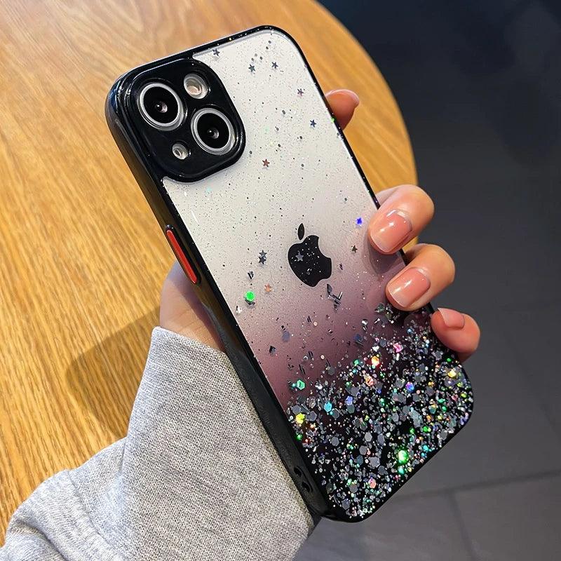 TSP33 Cute Phone Cases for iPhone 15, 14, 11, 12, 13 Pro Max, XS, X, XR, 7, 8 Plus, and Mini - Glitter Transparent Cover - Touchy Style