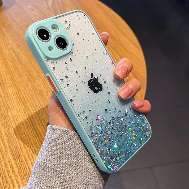 TSP33 Cute Phone Cases for iPhone 15, 14, 11, 12, 13 Pro Max, XS, X, XR, 7, 8 Plus, and Mini - Glitter Transparent Cover - Touchy Style