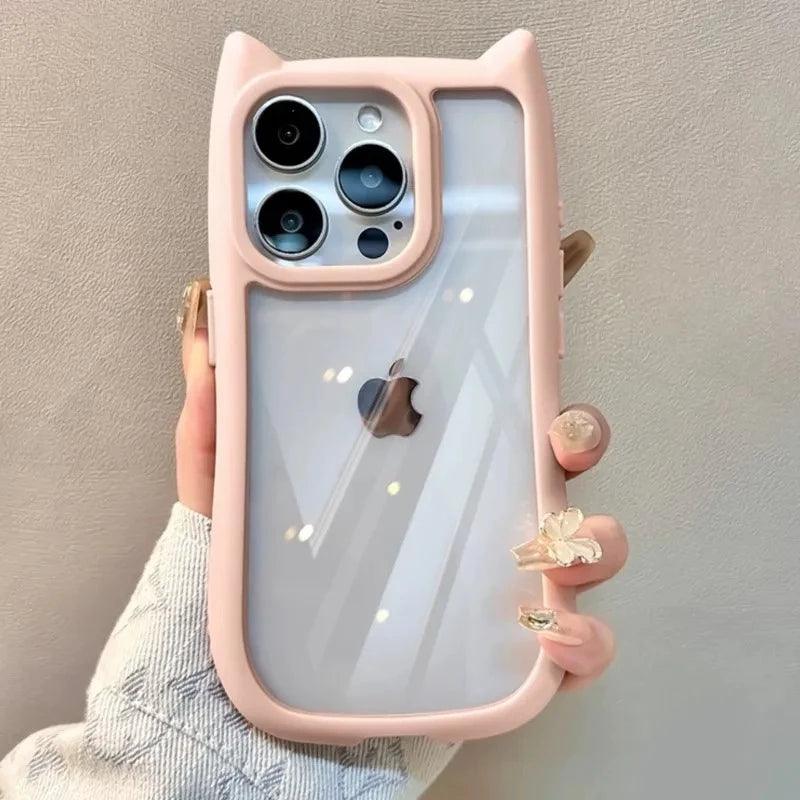 TSP38 Cute Phone Cases For iPhone 11, 12, 13, 14, 15 Pro Max - Soft Silicone Cat Ear Design - Bumper Cover - Touchy Style