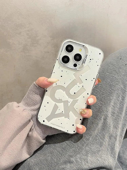 TSP39 Cute Phone Cases for iPhone 11, 12, 13, 14, and 15 Pro Max - White Lucky letter - Plating Back Cover - Touchy Style